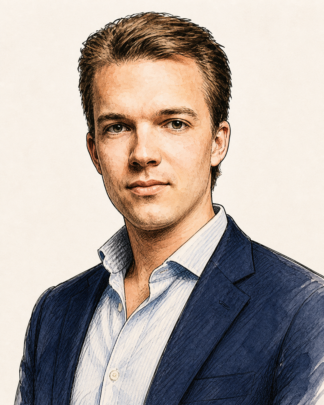 Illustrert portrett av Ola Marvin Vodal fra Pejd